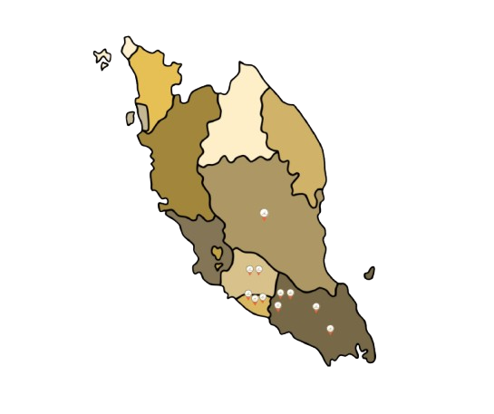 Map of Malaysia showing Rotimomz branches